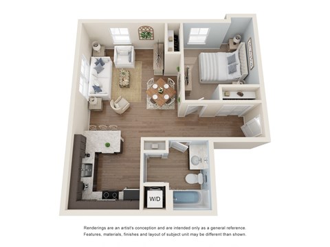 1 Bedroom Floor Plan at Atlantic Pointe, Brunswick, ME 04011